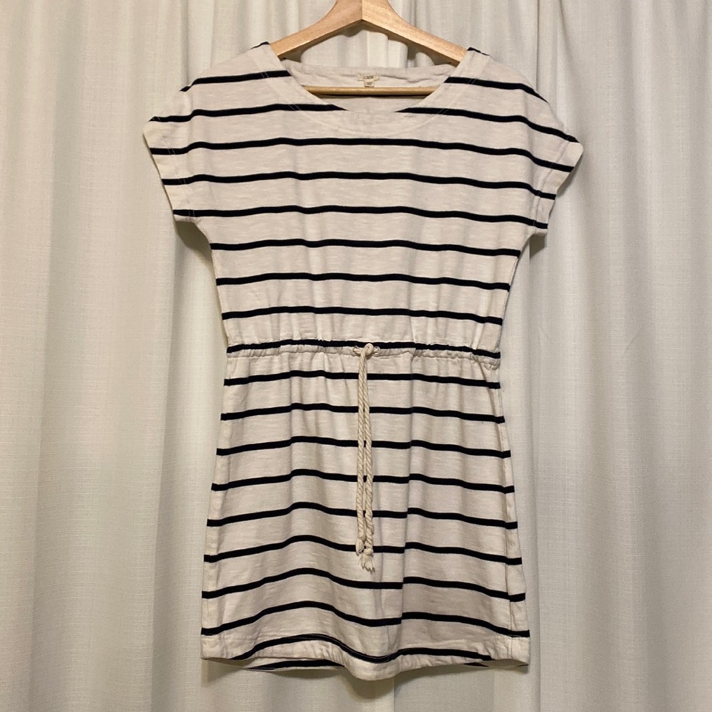 J. Crew Navy Blue and White Striped Mini Shirt Dress